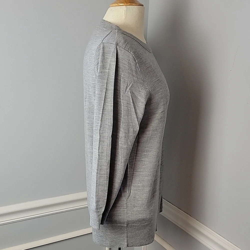 J.CREW 100% Wool Light Gray 3/4 Sleeve Preppy Office Capsule‎ Crewneck Sweater L